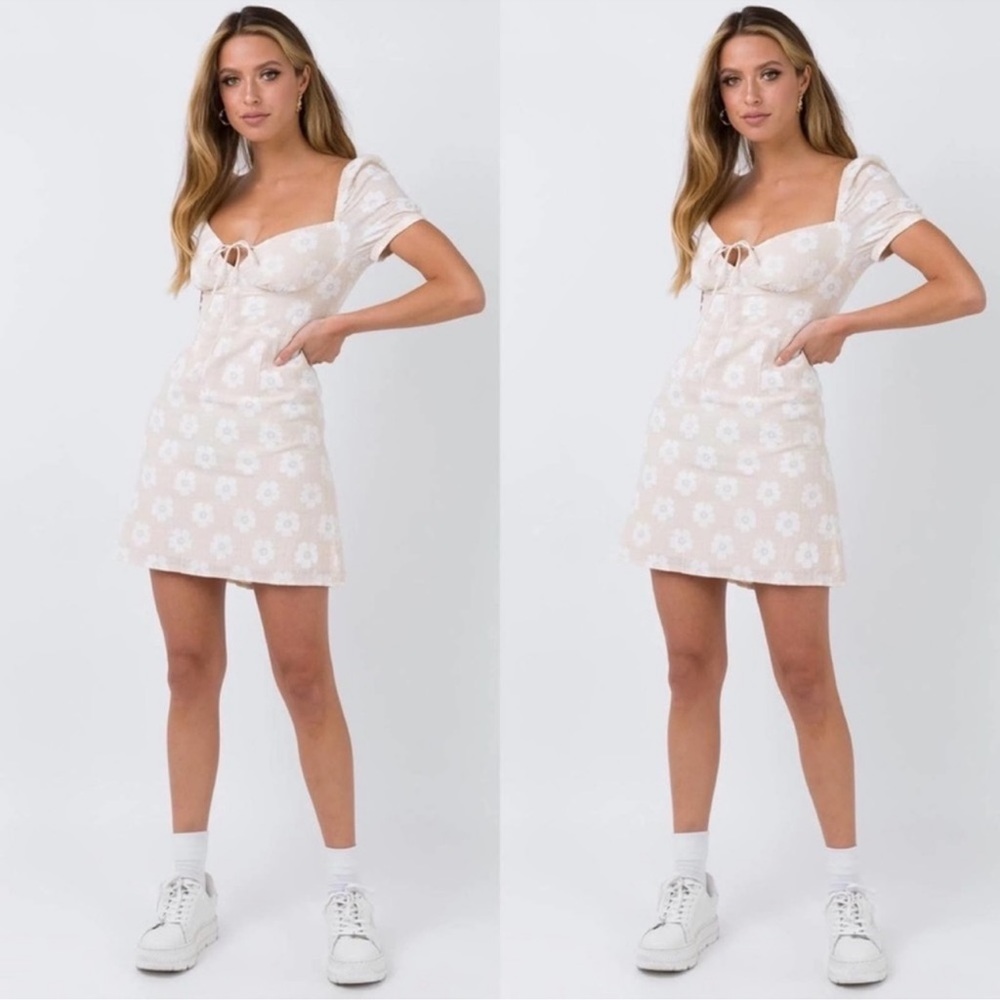 Princess Polly Shelly Mini Dress Beige Tan Floral Print